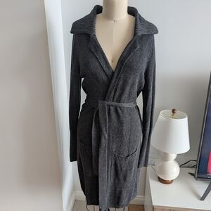 RW&CO. Dark Gray Ribbed Knit Cardigan with Belt